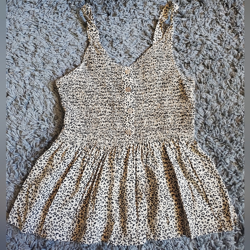 Japna Smocked Leopard Print Sleeveless Top, size M